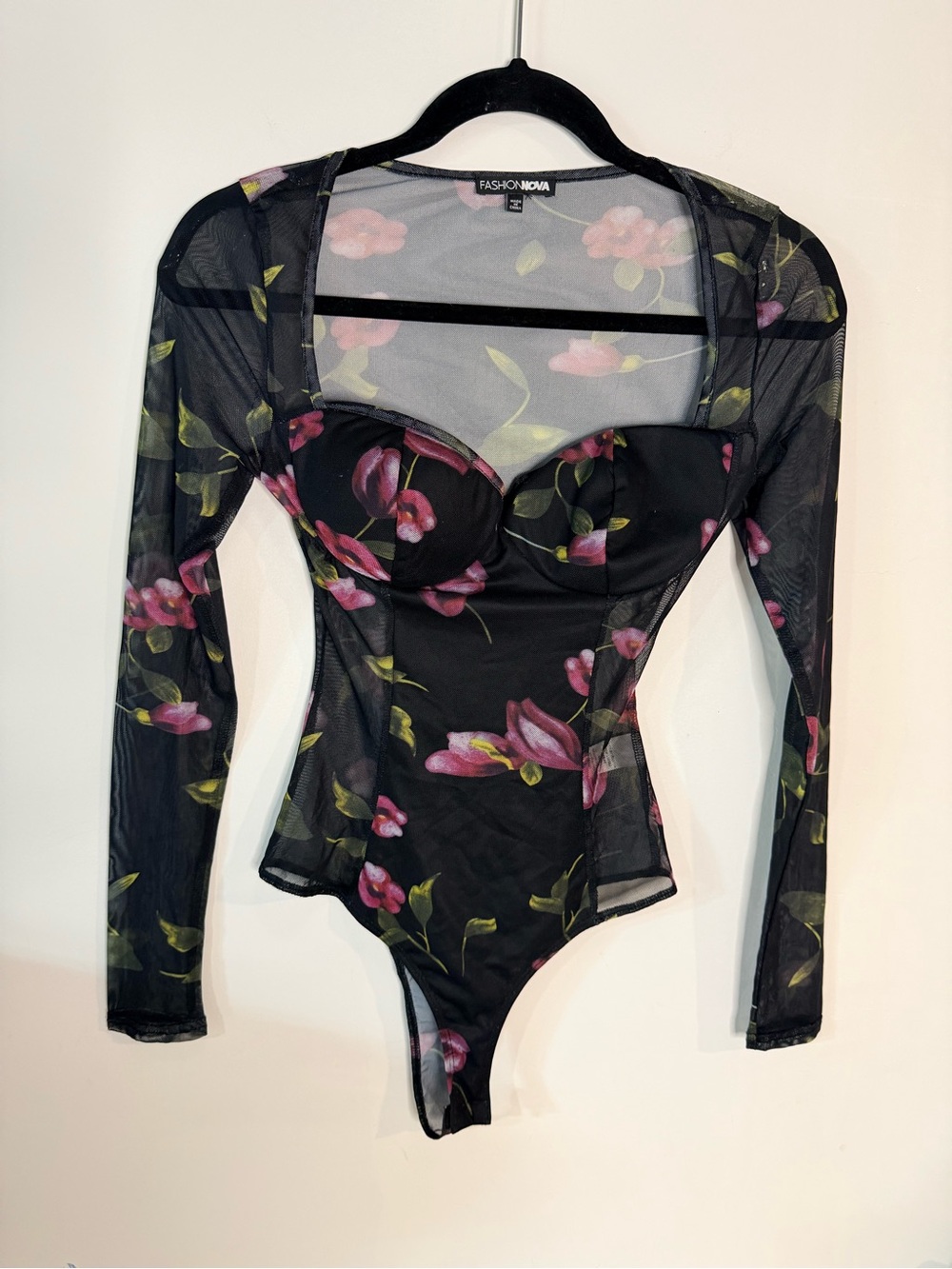 Fashion nova black mesh bodysuit with built in cups